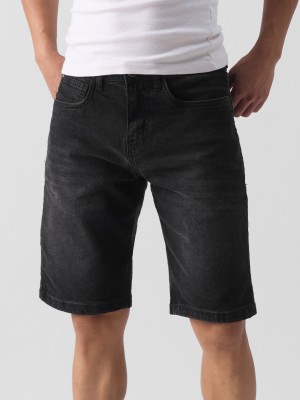 The Souled Store Solid Men Denim Black Casual Shorts
