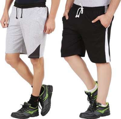 GLAMPANDA Color Block Men Black, Grey Casual Shorts