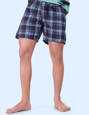 24 Street Checkered Men Dark Blue Gym Shorts, Cycling Shorts, Boxer Shorts, Bermuda Shorts