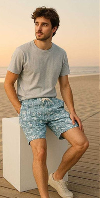 Aadhya designers Geometric Print Men Blue Regular Shorts