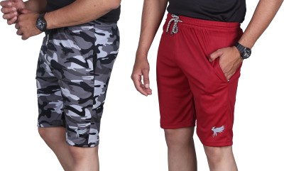 Duooble Solid, Military Camouflage Men Multicolor, Maroon Sports Shorts