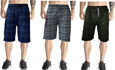 Sathvik Tex Checkered Men Blue, Grey, Green Bermuda Shorts