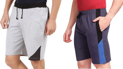 GLAMPANDA Color Block Men Blue, Grey Casual Shorts