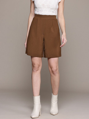 Roadster Solid Women Brown Regular Shorts