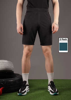 Force NXT Solid Men Black Sports Shorts