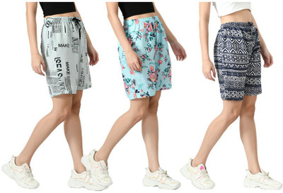 IndiWeaves Printed Women Grey, Light Blue, Blue, Multicolor Regular Shorts