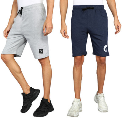 GYRFALCON Self Design Men Silver, Blue Regular Shorts