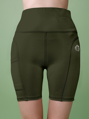 KPTrendz Solid Women Green High Waist Shorts