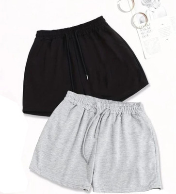 Gaa Solid Women Black, Grey Casual Shorts