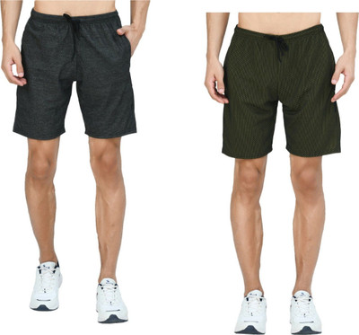 Indestar Solid Men Green, Dark Grey Bermuda Shorts