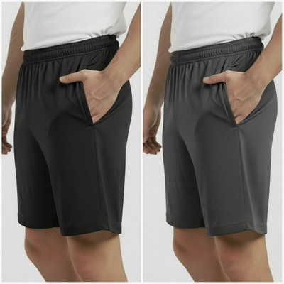 Revathi Solid Men Black, Grey Regular Shorts
