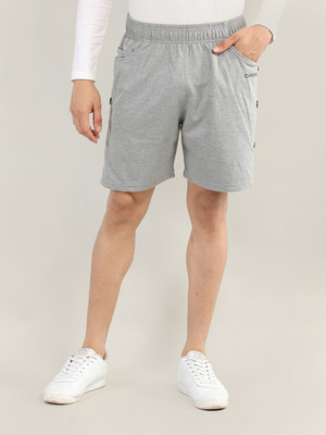 CHKOKKO Solid Men Silver Regular Shorts