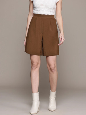 Roadster Solid Women Brown Regular Shorts