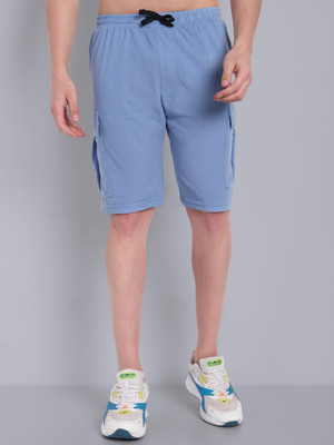 Go Devil Solid Men Light Blue Cargo Shorts