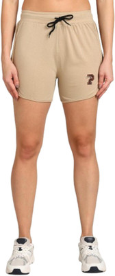 Paavki Solid Women Beige Regular Shorts