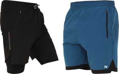 NINQ Solid Men Black Gym Shorts, Sports Shorts, Cycling Shorts, Running Shorts