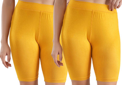 Shapyfit Solid Women Yellow Cycling Shorts