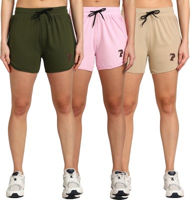 Paavki Solid Women Dark Green, Pink, Beige Regular Shorts