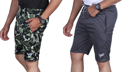 Duooble Solid, Military Camouflage Men Multicolor, Dark Grey Sports Shorts