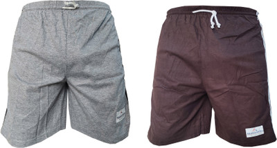 adibaba Solid Men Silver, Maroon Bermuda Shorts