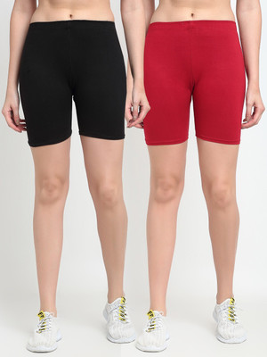Bamboo Breeze Solid Women Black, Maroon Cycling Shorts