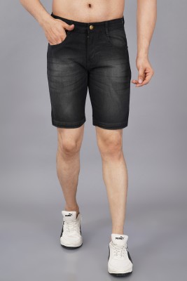 NIVASU Self Design Men Black Denim Shorts