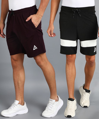 Adrenex Color Block Men Black, Maroon Basic Shorts