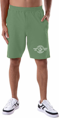 London Hills Solid Men Green Basic Shorts