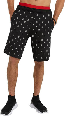 HOTFITS Graphic Print Men Black Basic Shorts