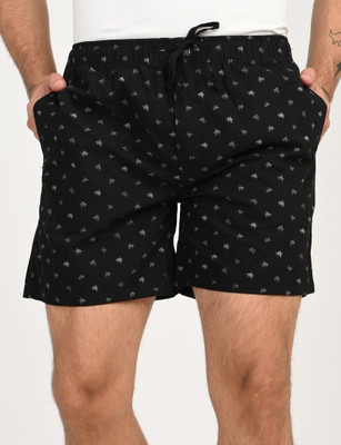 Mechanic Printed Men Black Boxer Shorts, Beach Shorts