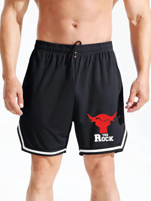 Culish Trend Printed Men Black Sports Shorts, Gym Shorts
