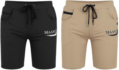 MAANU Printed Men Beige, Black Regular Shorts