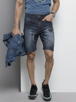 The Indian Garage Co. Solid Men Dark Blue Denim Shorts