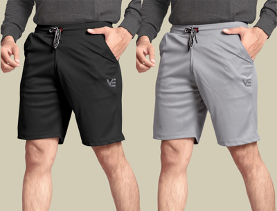 WeReKo Solid Men Black, Silver Sports Shorts