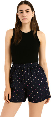 YUALIN CREATION Printed Women Dark Blue Basic Shorts