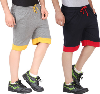 GLAMPANDA Color Block Men Dark Grey, Dark Blue Bermuda Shorts