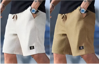 Manya Empire Solid Men White, Beige Regular Shorts, Gym Shorts, Swim Shorts, Casual Shorts, Beach Shorts