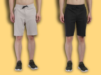 Twooft Solid Men Beige, Dark Grey Gym Shorts