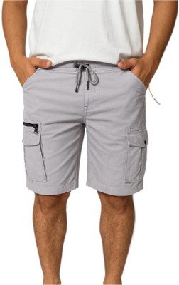 TEEZEN Solid Men Grey Cargo Shorts
