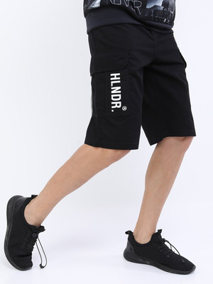 HIGHLANDER Solid, Printed Men Black Casual Shorts