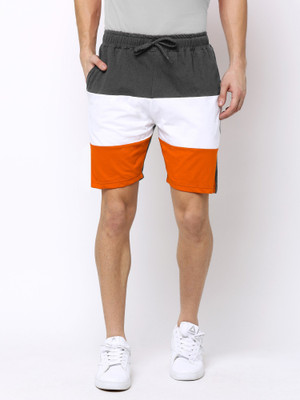 MANIAC Color Block Men Dark Grey, Orange, White Regular Shorts
