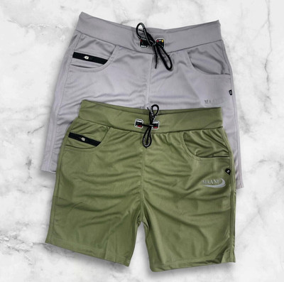 HOC Solid Men Grey, Green Regular Shorts