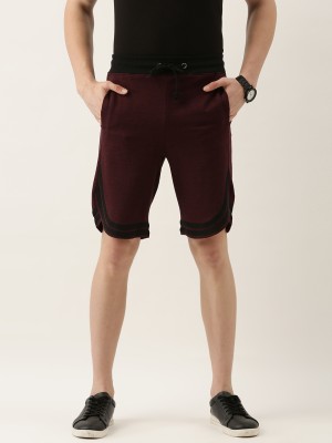 Kaizu Solid, Self Design Men Maroon Chino Shorts, Casual Shorts