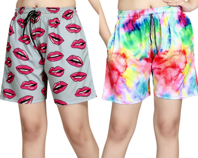 ANFAFAB Printed Women Multicolor Night Shorts