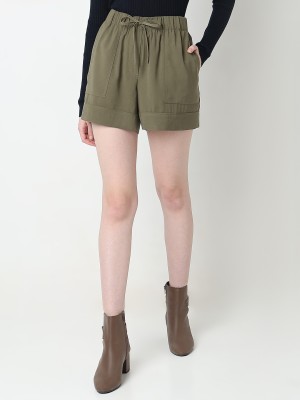 VERO MODA Solid Women Green Regular Shorts