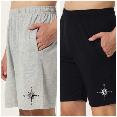 UJN Graphic Print Men Grey, Black Basic Shorts, Regular Shorts, Bermuda Shorts