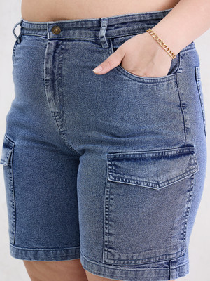 SASSAFRAS Curve Solid Women Blue Bermuda Shorts