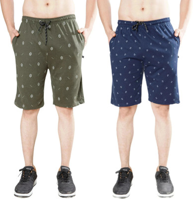 WILD CAMO Printed, Self Design Men Green, Blue Regular Shorts