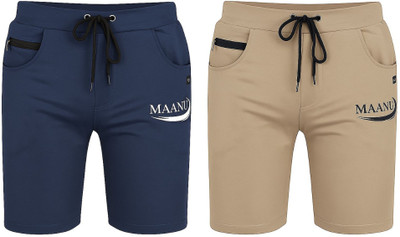 MAANU Printed Men Beige, Dark Blue Regular Shorts