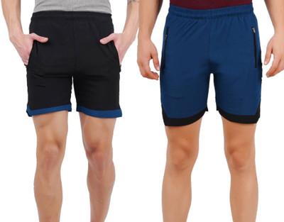 Blacktail Solid Men Blue, Black Running Shorts